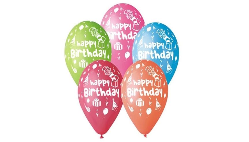 Balony Happy Birthday – Balony Urodzinowe z Nadrukiem –5 szt