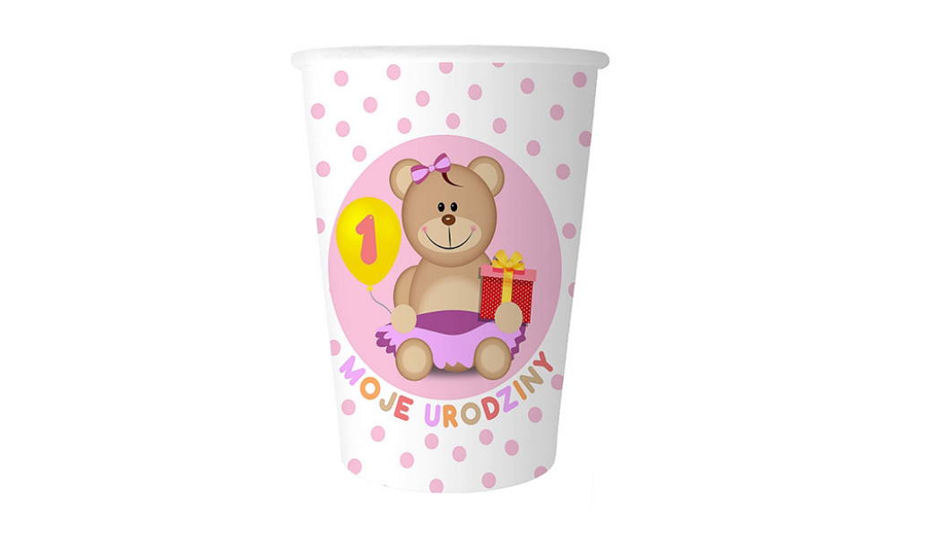 Kubki Papierowe Urodzinowe – Kubki Papierowe na Roczek – Róż